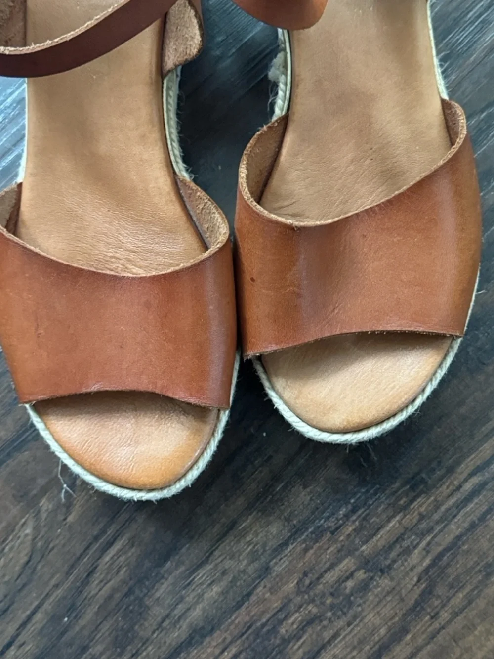 Bertuchi Women's Tan Leather Espadrille Platform Sandals with Ankle Strap